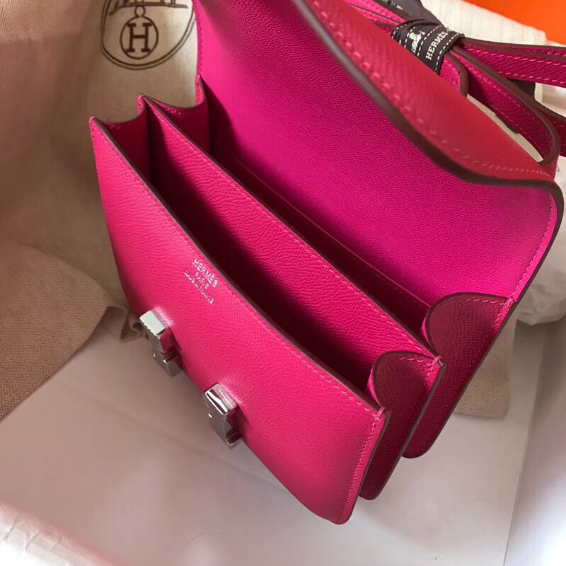 Hermes Constance 24cm Shoulder Bag In Rose Red Epsom Leather